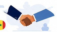 Handshake between two partners, with the flag of Senegal